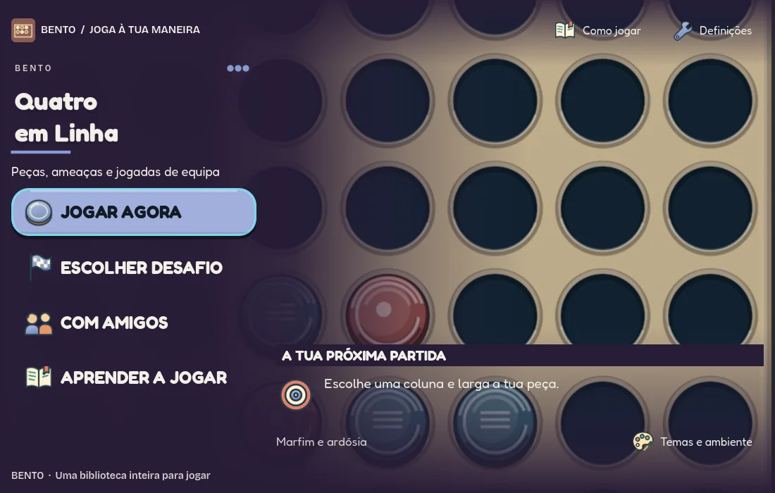 Ecrã inicial de Bento Quatro em Linha